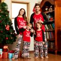 Christmas Antlers and Letter Print Family Matching Raglan Long-sleeve Pajamas Sets (Flame Resistant) redblack