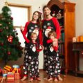 Christmas Cartoon Santa and Snowflake Print Black Family Matching Raglan Long-sleeve Pajamas Sets (Flame Resistant) Black/White/Red