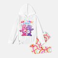 Care Bears 2-piece Kid Girl  Letter Print Tie Knot Hoodie Sweatshirt and Rainbow Print Leggings Set White