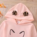 Kid Girl Cat Print Ear Design  Leopard Print Faux-two Long-sleeve Hooded Sweatshirt Dress Light Pink