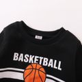 2-piece Kid Boy Letter Basketball Print Pullover Sweatshirt and Denim Jeans Set Black
