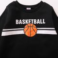 2-piece Kid Boy Letter Basketball Print Pullover Sweatshirt and Denim Jeans Set Black