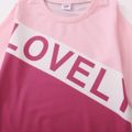 2-piece Kid Girl Letter Print Colorblock Pullover Sweatshirt and Striped Pants Set Light Pink