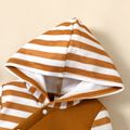 Baby Boy Brown Striped Splicing Long-sleeve Hooded Jumpsuit Brown