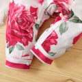 Baby Girl Hot Pink Floral Print Splicing Striped Long-sleeve Jumpsuit Color block