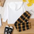 2-piece Kid Boy Plaid Pocket Design Hoodie Sweatshirt and Pants Casual Set White