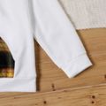 2-piece Kid Boy Plaid Pocket Design Hoodie Sweatshirt and Pants Casual Set White