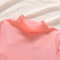 2-piece Kid Girl Letter Print Mock Neck Long-sleeve Top and Ruffled Hem Skirt Set Pink