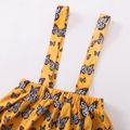 2-piece Kid Girl Long Bell sleeves Black Top and Butterfly Print Suspender Skirt Set Yellow