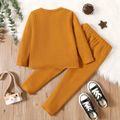 2-piece Toddler Boy Solid Color Long-sleeve Top and Elasticized Pants Casual Set Ginger