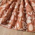 Toddler Girl Ruffled Ribbed Bowknot Design Floral Print Splice Long-sleeve Dress Brown image 5