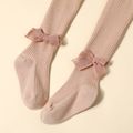 Solid Color Bowknot Decor Double Needle Pantyhose Leggings Pink