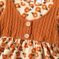 Toddler Girl Faux-two Vest Design Floral Print Long-sleeve Dress Apricot