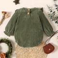 Baby Girl Floral Embroidered Solid Long-sleeve Ruffle Romper Dark Green