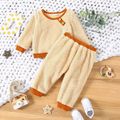 2pcs Baby Boy/Girl Solid Fuzzy Fleece Long-sleeve Pullover and Trousers Set Apricot image 1