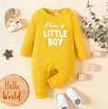 Baby Boy Letter Print Solid Long-sleeve Jumpsuit Yellow
