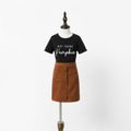 Letter Print Solid Short-sleeve T-shirts with Bodycon Skirts Sets for Mom and Me Black