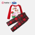 Peppa Pig Family Matching Christmas Team Elf Top and Plaid Pants Pajamas Sets Red