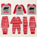 Christmas Polar Bear and Letter Print Family Matching Red Raglan Long-sleeve Pajamas Sets (Flame Resistant) ColorBlock