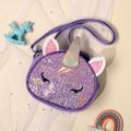 Kids Cartoon Sequined Unicorn Shoulder Messenger Bag Purse for Girls Purple