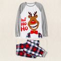 Christmas Elk and Letter Print Family Matching Long-sleeve Plaid Pajamas Sets (Flame Resistant) Light Grey