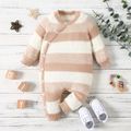 Baby Boy/Girl Striped Knitted Long-sleeve Jumpsuit BlanchedAlmond