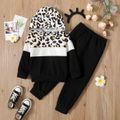 2-piece Toddler Girl Leopard Print Colorblock Hoodie Sweatshirt and Black Pants Set Multi-color