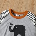 2-piece Toddler Boy Letter Elephant Print Striped Raglan Sleeve Sweatshirt and Elasticized Pants Set Light Grey