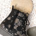 Toddler / Kid Black Floral Print Side Zipper Perforated Lace-up Boots Black image 2