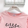 2-piece Kid Girl Letter Print Bowknot Design Side Slit Long-sleeve Pink Top and Floral Print Leggings Set Pink