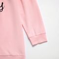 2-piece Kid Girl Letter Print Bowknot Design Side Slit Long-sleeve Pink Top and Floral Print Leggings Set Pink