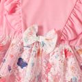 Kid Girl Ruffled Butterfly Print Lace Design Long-sleeve Splice Dress Pink
