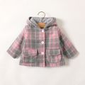 Baby Girl 100% Cotton Plaid Button Design Hooded Coat Pink