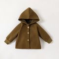 Baby Girl/Boy Button Design Solid Color Hooded Coat Army green