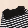 2-piece Kid Girl Stripe Shawl Design Long-sleeve Tee and Solid Color Skirt Set Black/White