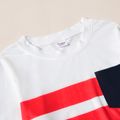 2-piece Kid Girl Stripe Pocket Design Long-sleeve Tee and Letter Print Pants Set Dark blue/White/Red