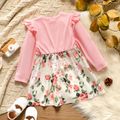 Toddler Girl Faux-two Ruffled Bowknot Design Floral Print Splice Long-sleeve Dress Pink