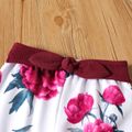 2-piece Toddler Girl Letter Print Ruffled Pullover Sweatshirt and Bowknot Design Floral Print Pants Set Burgundy