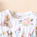 Baby Girl Floral Deer Print Round-collar Long-sleeve Dress Color block