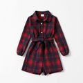 Long-sleeve Plaid Lapel Collar Romper Shorts for Mom and Me Red image 3