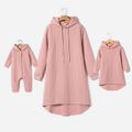Pink Long-sleeve Ribbed Hoodie Dress for Mom and Me Pink