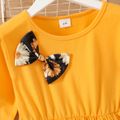 2-piece Kid Girl Bowknot Design Ruffled Long Bell sleeves High Low Top and Floral Print Leggings Set Yellow
