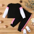 2pcs Baby Girl Letter Print Color Block Long-sleeve Sweatshirt and Trousers Set Color block
