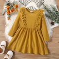 Toddler Girl Solid Ruffle Decor Long-sleeve Ginger or Brown Dress Ginger image 1