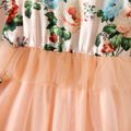 Kid Girl Floral Print Mesh Splice Long-sleeve Dress Pink