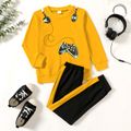 2-piece Kid Boy Game Console Print Pullover Sweatshirt and Colorblock Pants Set Yellow