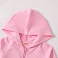 2-piece Kid Girl Solid Color Smocked Hem Zipper Hooded Jacket and Pants Set Pink
