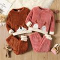 2-piece Toddler Girl Animal Embroidered Fuzzy Sweatshirt and Pants Set Pink