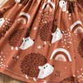 Toddler Girl Ruffled Animal Hedgehog Rainbow Print Long-sleeve Brown Dress Brown