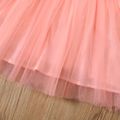 Baby/Toddler Girl Floral Embroidered Ribbed Mesh Splice Long-sleeve Dress Pink